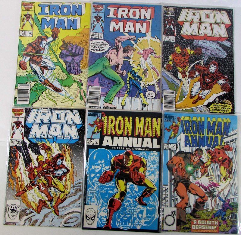 Iron Man Lot of 6 #209, 210, 215, 216, Annual 6, 7 Marvel 1986 1st Series Comics