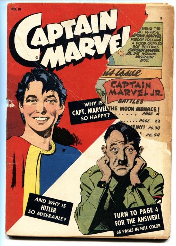 Captain Marvel Jr #10 1943-Famous WWII HITLER cover Fawcett Golden Age