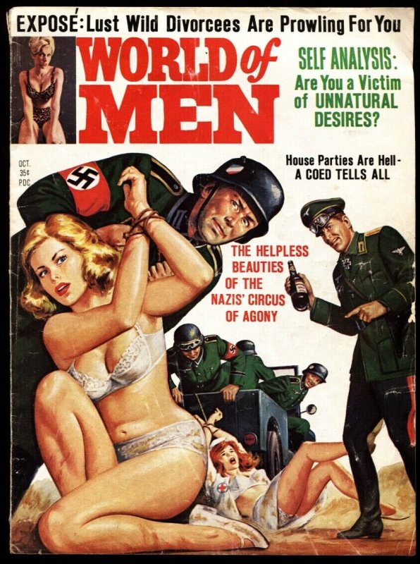 World of Men 10/1964-Nazis drag babe behind jeep-Narcotics 