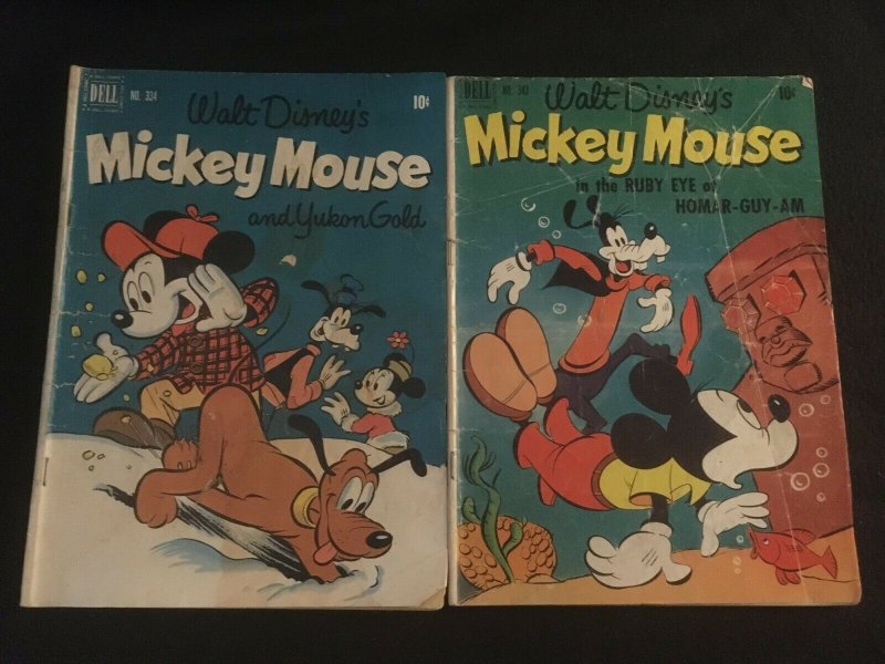 MICKEY MOUSE Four Color #334, 343 Low Grade Copies 