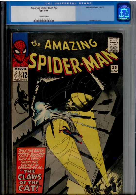 Amazing Spider-Man  #30 CGC 8.0 Off-WHITE pages; 1st app of The Cat