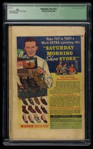 Fantastic Four #12 CGC GD- 1.8 Qualified  1st Hulk vs Thing Battle!