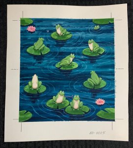 HAPPY BIRTHDAY Nine Cute Frogs on Lillypads 9x10 Greeting Card Art #0004