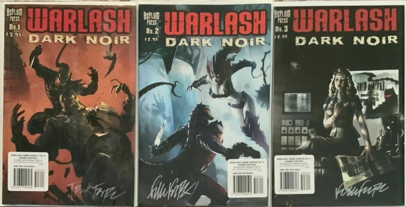 WARLASH: DARK NOIR ISSUES 1,2,3 SIGNED EDITION SIGNED BY FRANK FORTE NM.