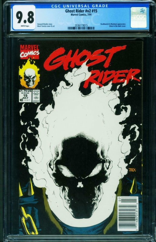 GHOST RIDER #15 CGC 9.8 1991-Glow in the Dark-Newsstand 2036119015