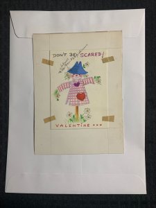 HAPPY VALENTINES DAY Scarecrow Don't Be Scared 6x8 Greeting Card Art V8338