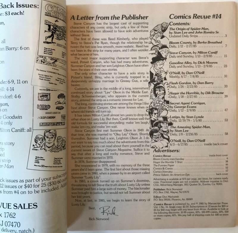 COMICS REVUE Magazine Issue 14 — 1985 Comics Int Spider-Man’s Origin Stan Lee