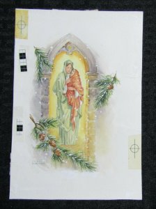 RELIGIOUS Baby Jesus & Mary w/ Snow & Pine Cones 5x7.5 Greeting Card Art #R5416