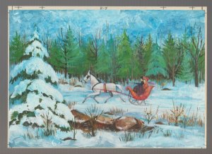 MERRY CHRISTMAS Taking a Sleigh Ride Thru Woods 9x6.5 Greeting Card Art #87