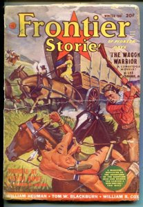 PULP:  FRONTIER STORIES-WINTER 1943-INDIANS-PULP VIOLENCE-ATTACK COVER-fr/good