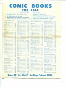 RICHARD ALF COMIC BOOK PRICE LIST -1977-6.5 X 8.5 -