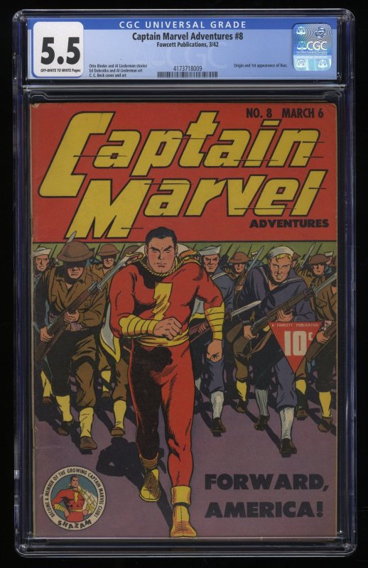 Captain Marvel Adventures #8 CGC FN- 5.5 Classic WWII War Cover 1942!