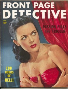 Front Page Detective 10/1949-Dell-spicy cover-pix-artist renderings-FN+