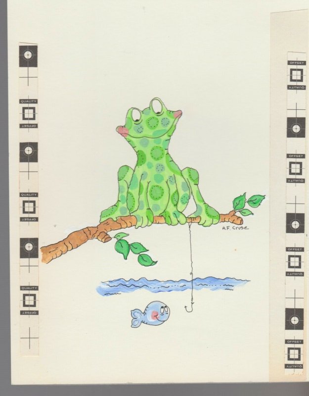 ON YOUR RETIREMENT Cartoon Frog Fishing 6x8 Greeting Card Art