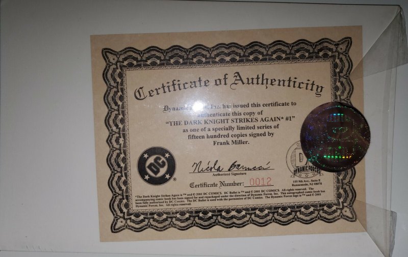 Dark Knight Strikes Again, The #1 DF COA #12/1500 Signed Frank Miller 2001 (NM)