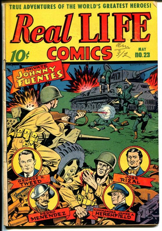 Real Life #23 1945-Nedor-Alex Schomburg WWII fight the Nazis cover-FN-