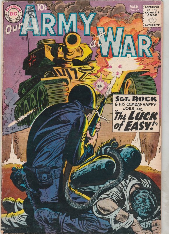 z Our Army at War #92 (1960) Early Sgt. Rock, Kubert Art! VG/FN Boca Certificate