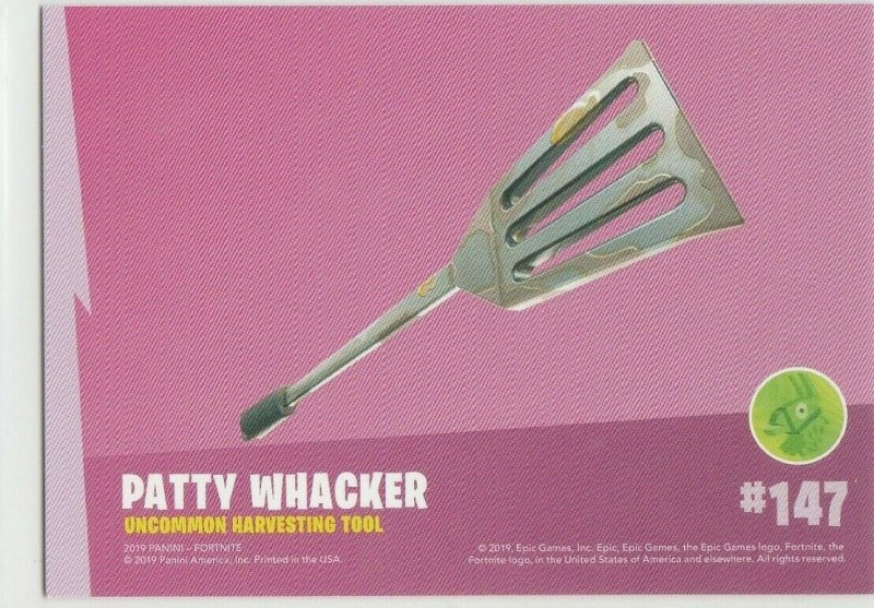 Fortnite Patty Whacker 147 Uncommon Harvesting Tool Panini 2019 trading card