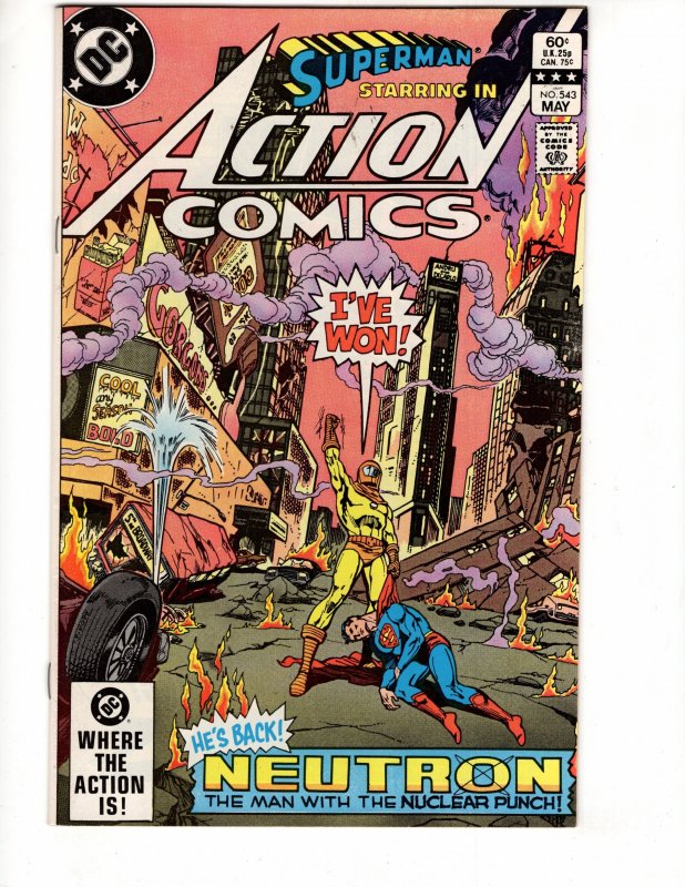 Action Comics #543 neutron THE MAN WITH THE NUCLEAR PUNCH!