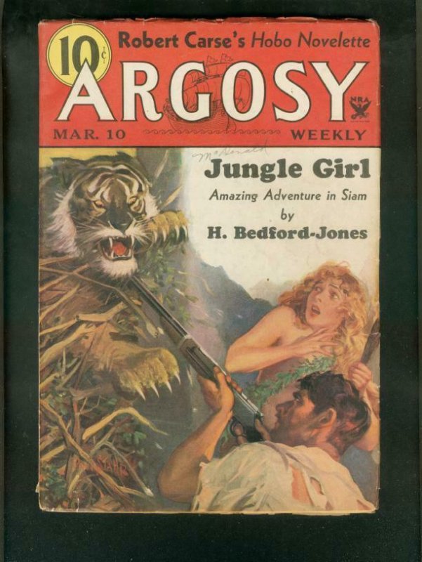 ARGOSY WEEKLY3/10/34-TIGER COVER-JUNGLE GIRL-PULP VG