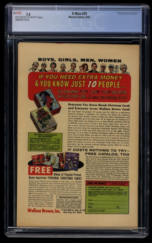 X-Men #35 CGC VF- 7.5 Off White to White Spider-Man! 1st Changeling!