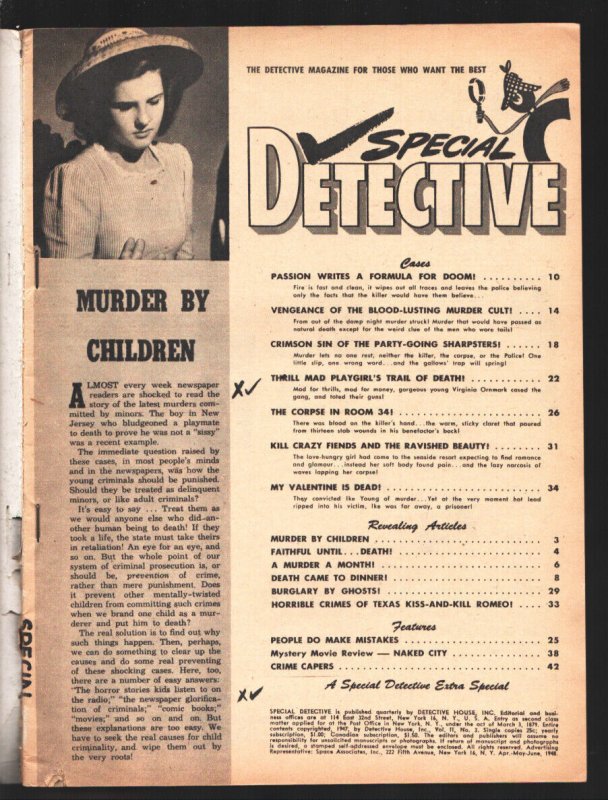 Special Detective 4/1947-violent George Gross cover-Bloodlusting Murder Cult-...