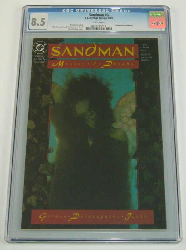 Sandman #8 CGC 8.5 white pages - 1st appearance of Death - neil gaiman dc 1989