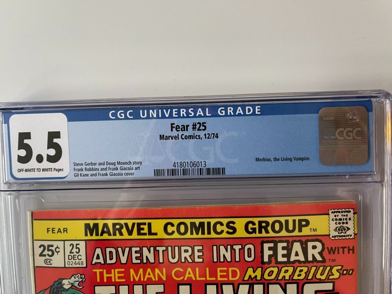 Adventure into FEAR 25  CGC 5.5  - MORBIUS THE LIVING VAMPIRE MARVEL (1974)