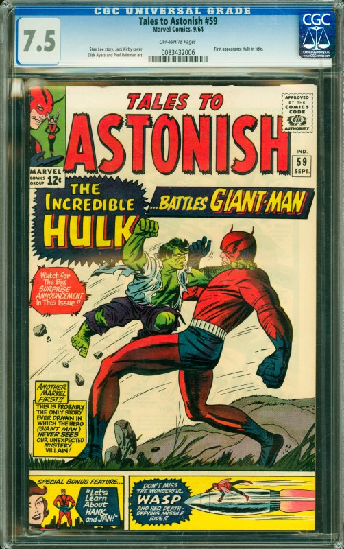 Tales to Astonish #59 CGC Graded 7.5 1st appearance of Hulk in title. 