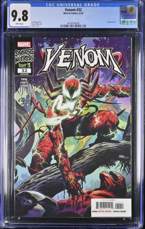 Venom #32 CGC 9.8 Cover A Carnage Symbiosis Necrosis Part 3 Marvel 2024 Graded