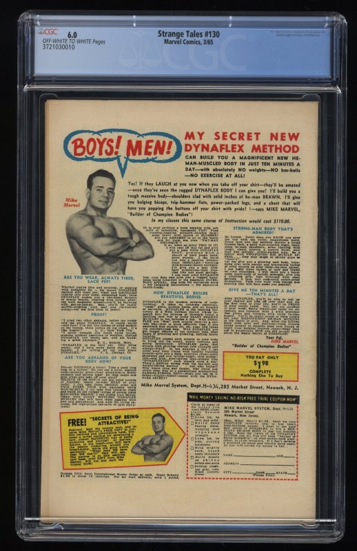 Strange Tales #130 CGC FN 6.0 Off White to White The Beatles! 1965!