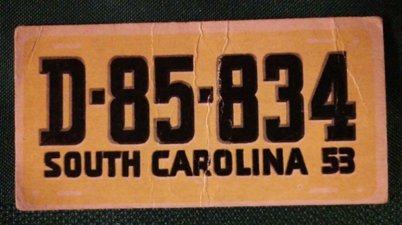 Topps Vintage 1953 License Plate Trading Card #46~South Carolina