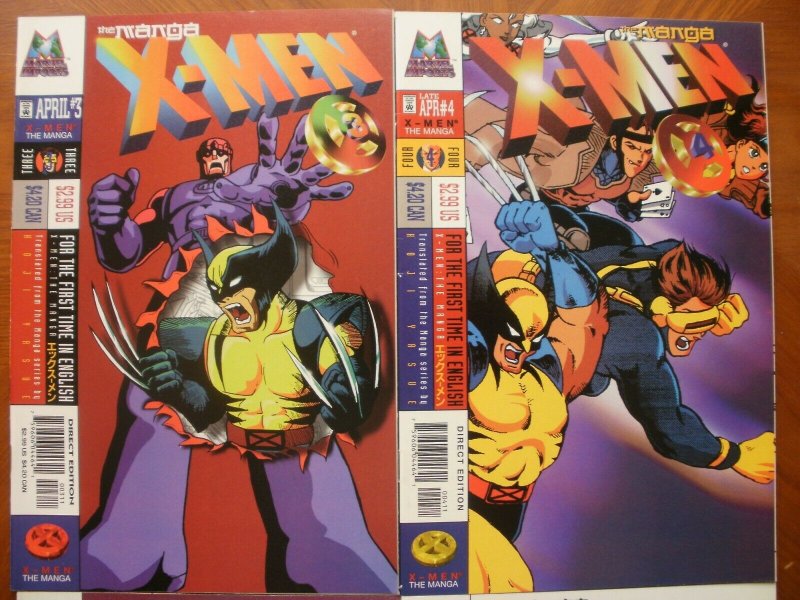 4 Near-Mint Marvel Imports X-MEN: THE MANGA Comic #3 #4 #7 #9 (1998) Yasue 