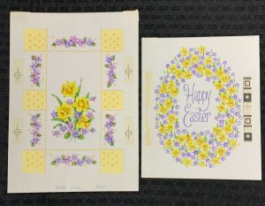 HAPPY EASTER Yellow & Purple Flowers 6.5x9 Greeting Card Art LOT of 2 #2851
