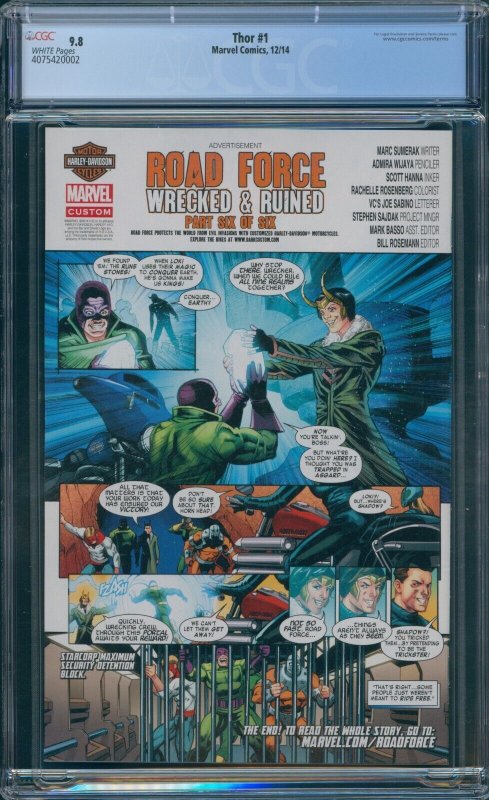 Thor #1 2014 CGC 9.8 1st cover of the Jane Foster Thor 