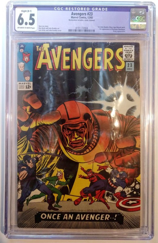 The Avengers #23 (CGC 6.5, 1965) RESTORED,  1st app of Ravonna Renslayer