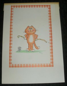 GET WELL SOON Cartoon Cat Measuring Tape & Mouse 5.5x8 Greeting Card Art #7609