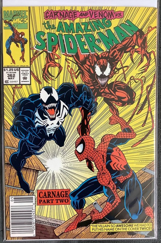 The Amazing Spider-Man #362 Newsstand Edition (1992) 2nd App. Carnage! NM+