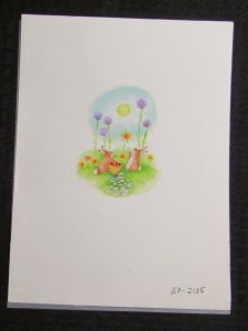 DAY OF BLESSINGS Bunnies w/ Sun & Flowers 9x12 Greeting Card Art #2135