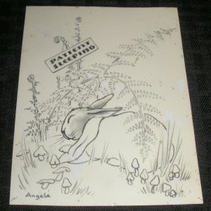 GET WELL SOON Pencil Bunny Patient Sleeping 4.25x5.5 Greeting Card Art #1656