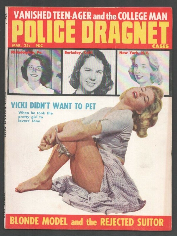 Police Dragnet Cases 5/1960-Bondage photo cover-Scandals-posed pix-pulp myste...