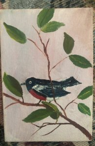 Original art first robin of spring..1960s on.35$canvas!