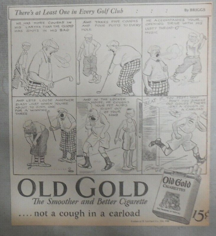 Old Gold Cigarette Ad: 4 Claire Briggs Old Gold Comic Ads 1927 Size 8 x 9 inches