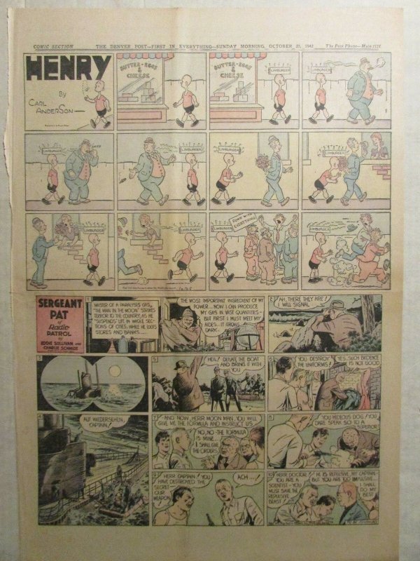 1942 Oct 25 SUNDAY COMIC PAGE 15x21 FN 6.0 Popeye / Henry / Sergeant Pat