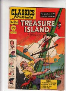 Classics Illustrated #64 (Oct-49) VG/FN Mid-Grade Jim Hawkins, Long John Silver