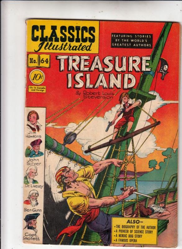 Classics Illustrated #64 (Oct-49) VG/FN Mid-Grade Jim Hawkins, Long John Silver