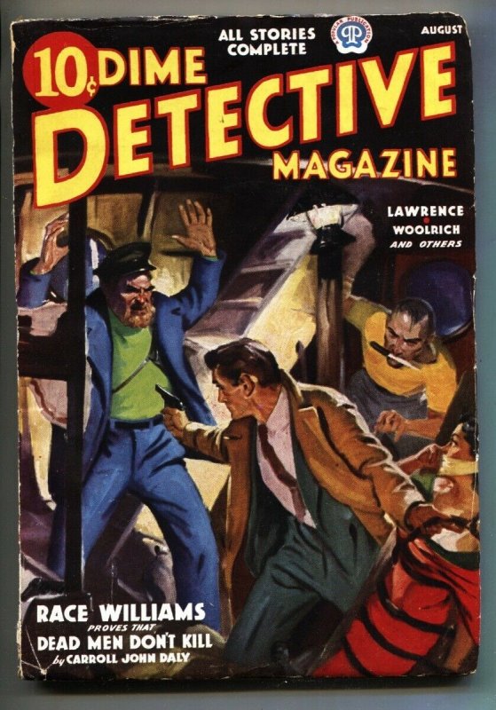 Dime Detective August 1937- Race Williams- Hugh B cave- vg/fn