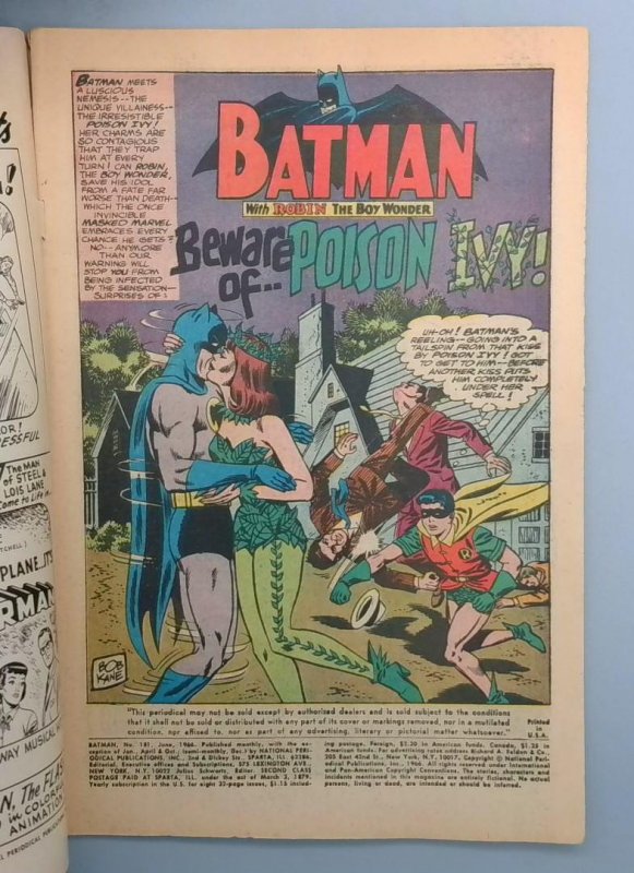 Batman #181 GD+ 1st Poison Ivy With Centerfold Bottom Staple Detached DC 1966
