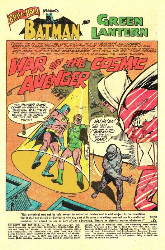 BRAVE and the BOLD #59 & #69 (1965-1966) 8.0 VF  Batman & GL vs Time Commander!