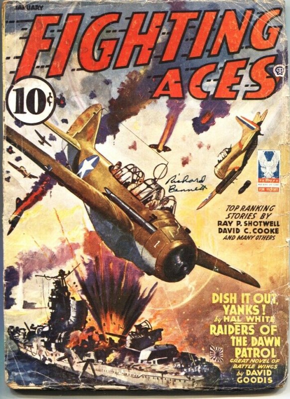 FIGHTING ACES-JAN 1943-DAVID GOODIS-ORLANDO RIGONI-WW II PULP FICTION-POPULAR...